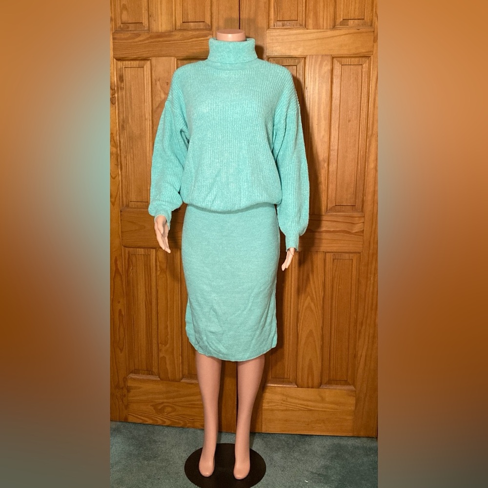 NWOT Garland Vintage 80s Sweater Top & Midi Skirt Set Long Sleeve Green Size 18